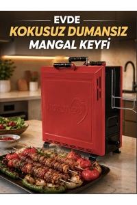 Dumansız Elektrikli Izgara Dikey Mangal - Apartman Kapalı Alan Mangalı Çift Taraflı 2800W - Kokusuz Izgara